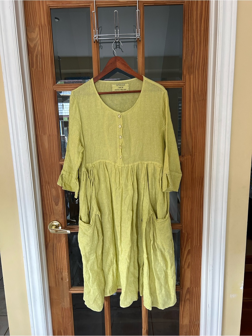 Grizas Washed Linen Scoop-Neck Button Front Dress